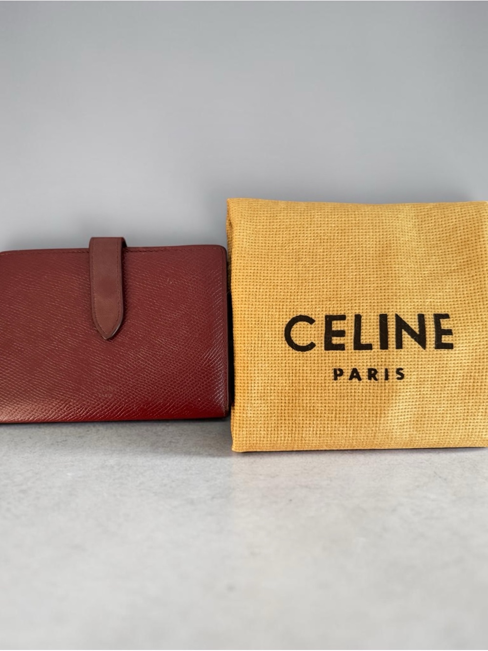 Celine Burgundy Tab-Closure Leather Wallet